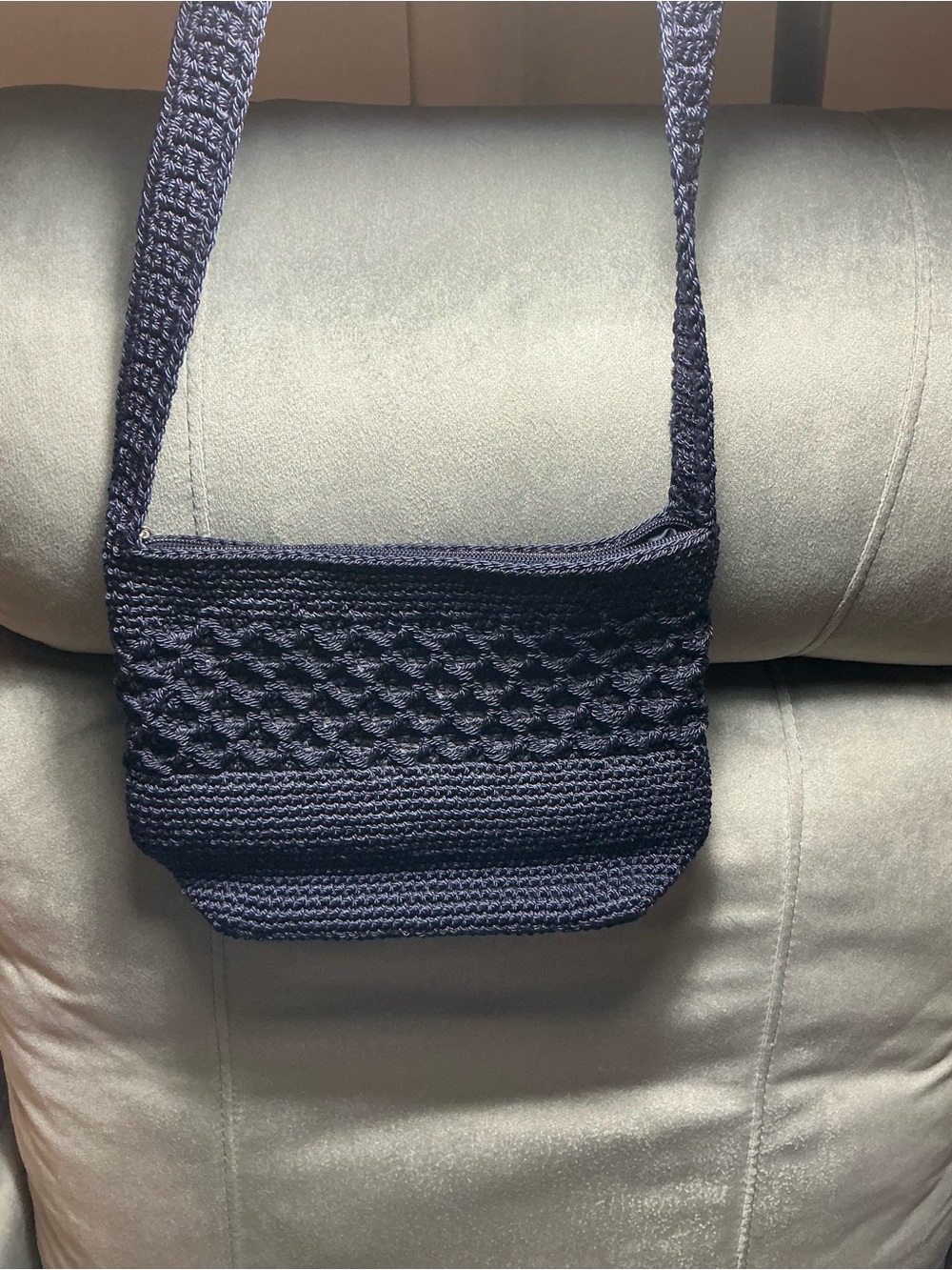 Compact Navy Knit Crossbody Bag with Textured Weave